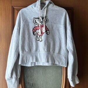 Women's Cropped XL Grey/Red University WI Cropped‎ Hoodie Football Basketball